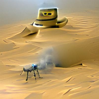 Robot on a Barren Desert Landscape
