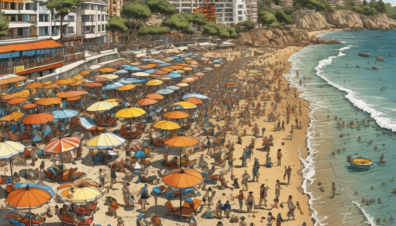 Lloret de Mar Beach in Cartoon Style
