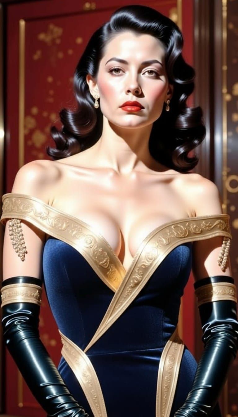 Beautiful French Woman in Blue Velvet Gown