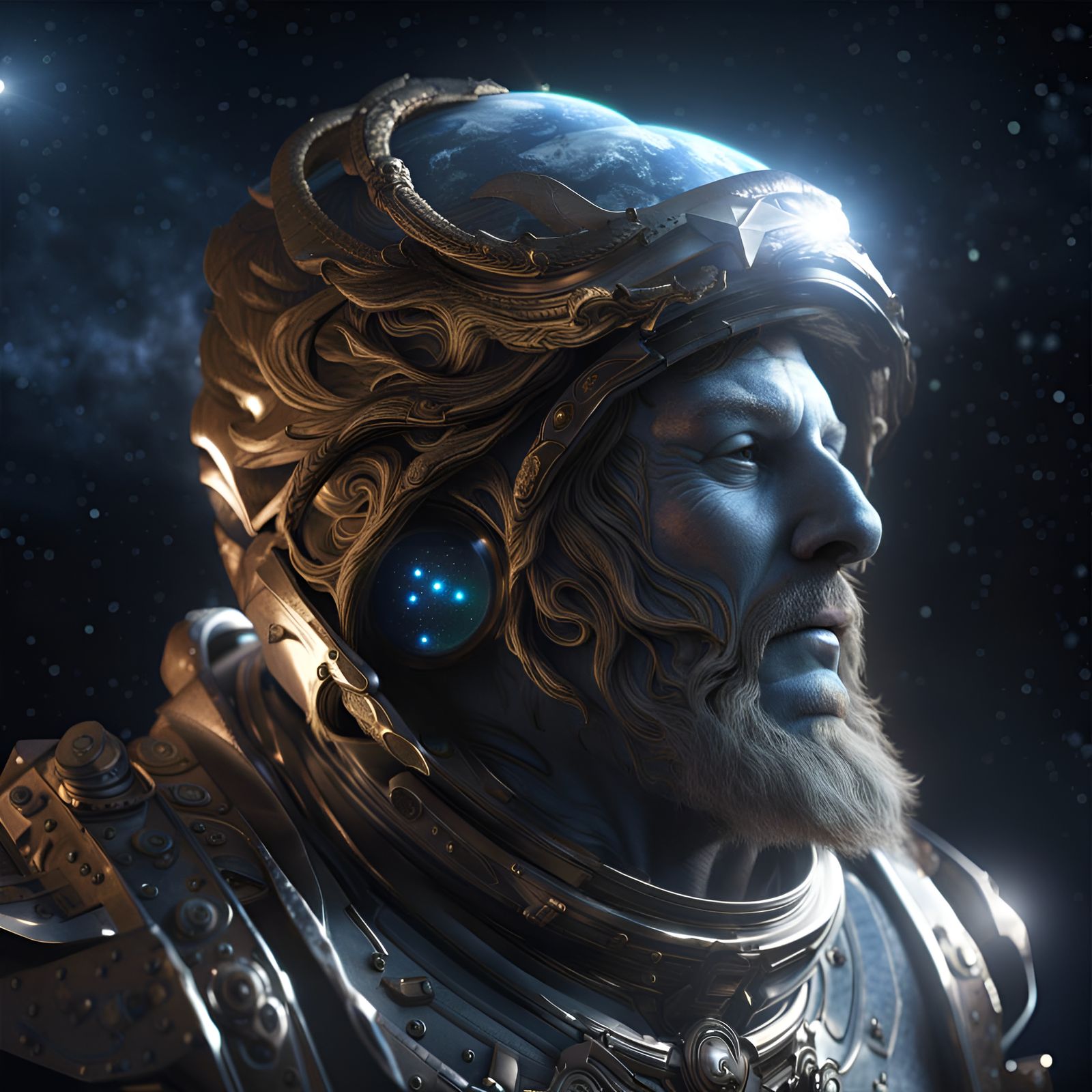 Celestial God in space, photorealistic, octane render, unreal engine, hyper detailed, volumetric lighting, hdr, octane r...