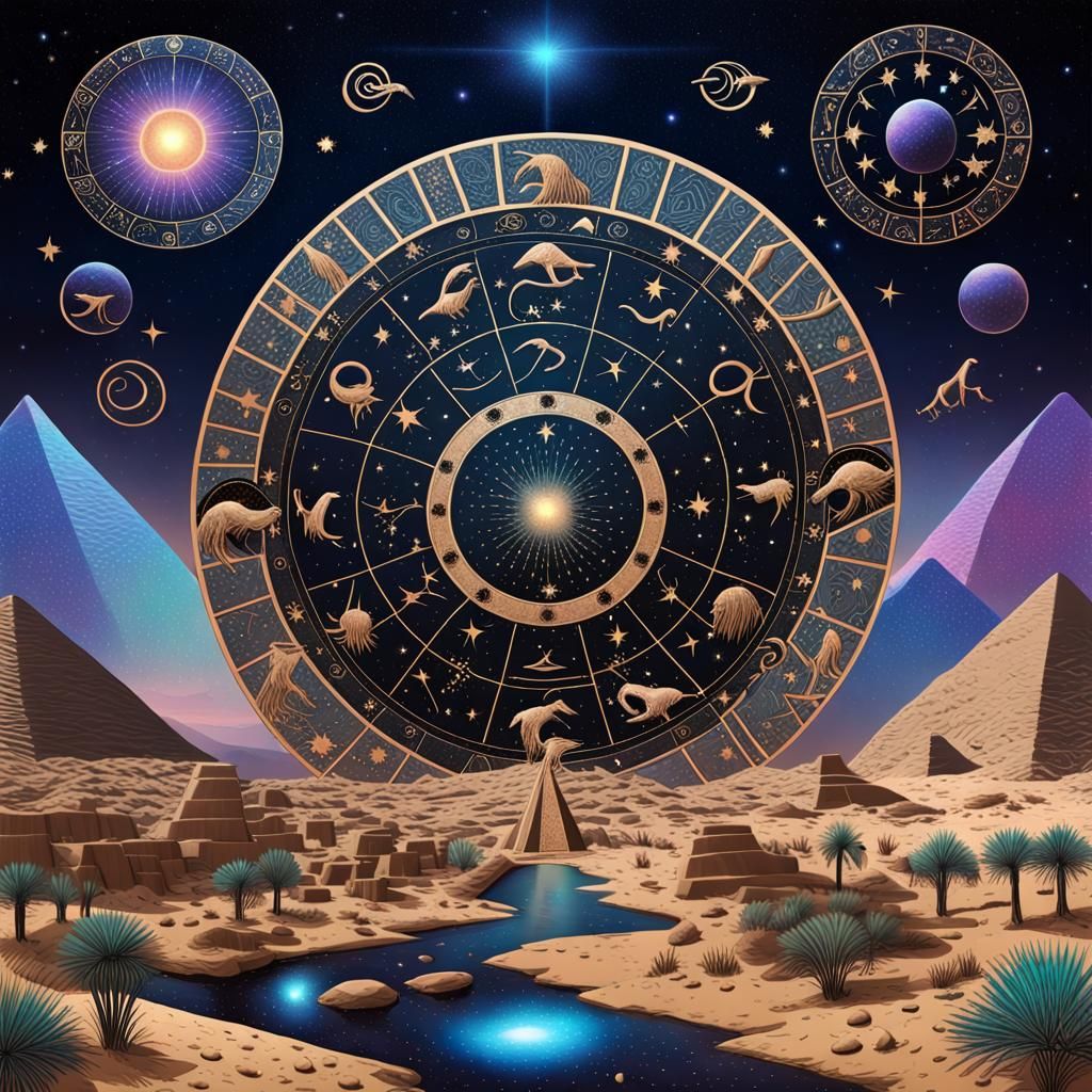 Egyptian Zodiac Landscape in Hyperreal Style