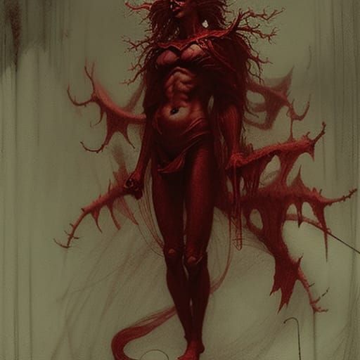 Menacing Red Demon in Gothic Horror Style