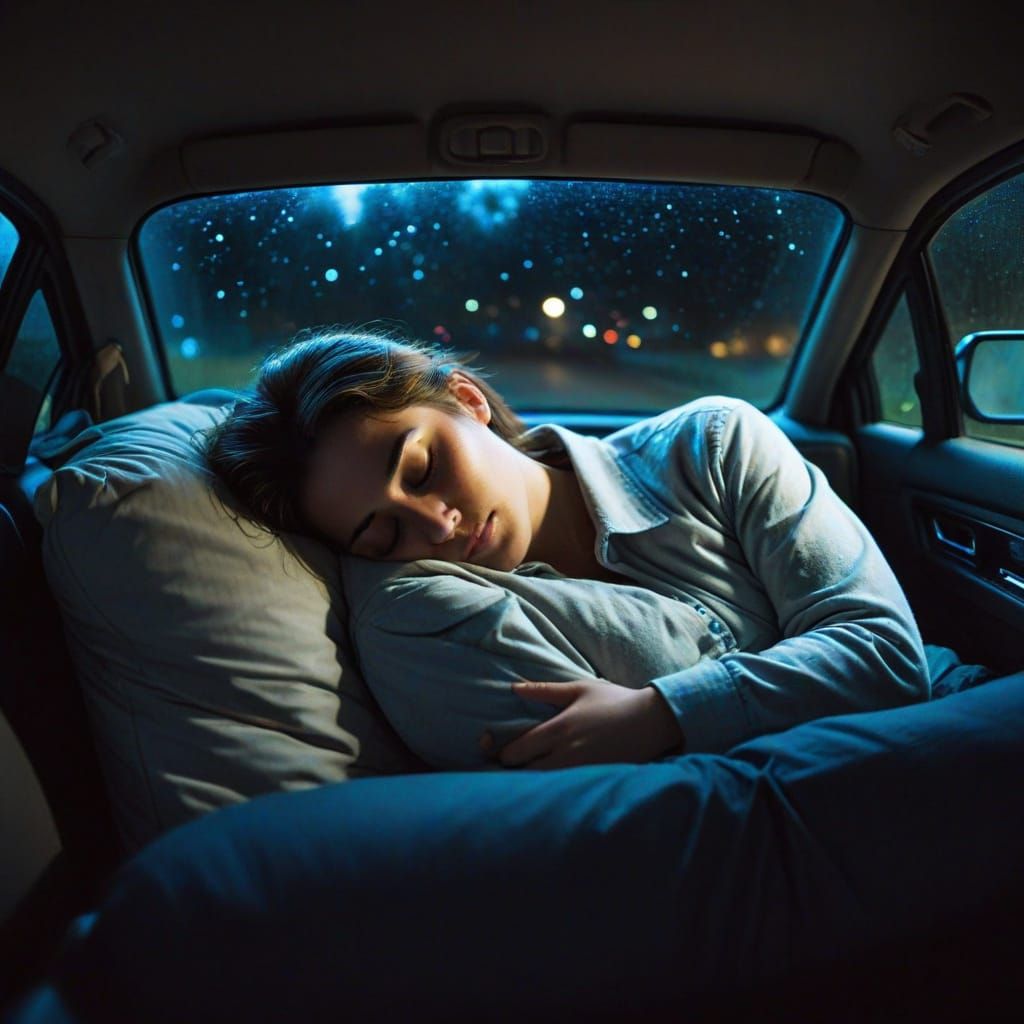 AI Image of Person Sleeping in Car