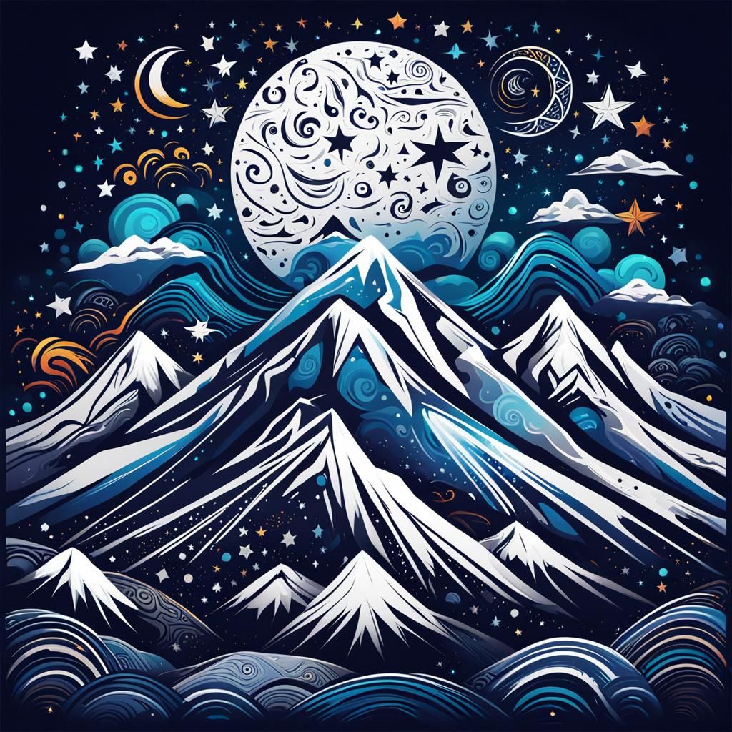 Tribal Moon and Mountain Logo in Vector Art