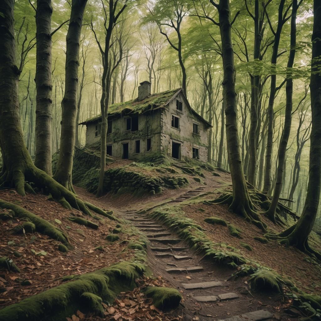 Mysterious Beech Forest Ruins with Cinematic Lighting