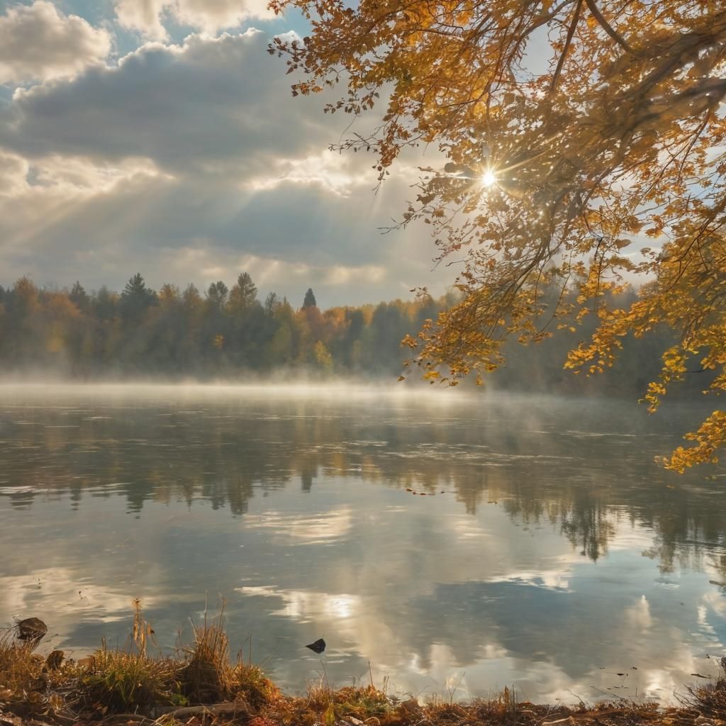 Autumn Lake: Heavenly Sunshine and Soft Focus