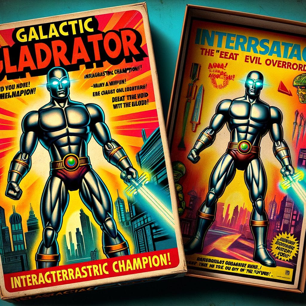 Vintage-Style Action Figure of Galactic Gladiator in Dramati...