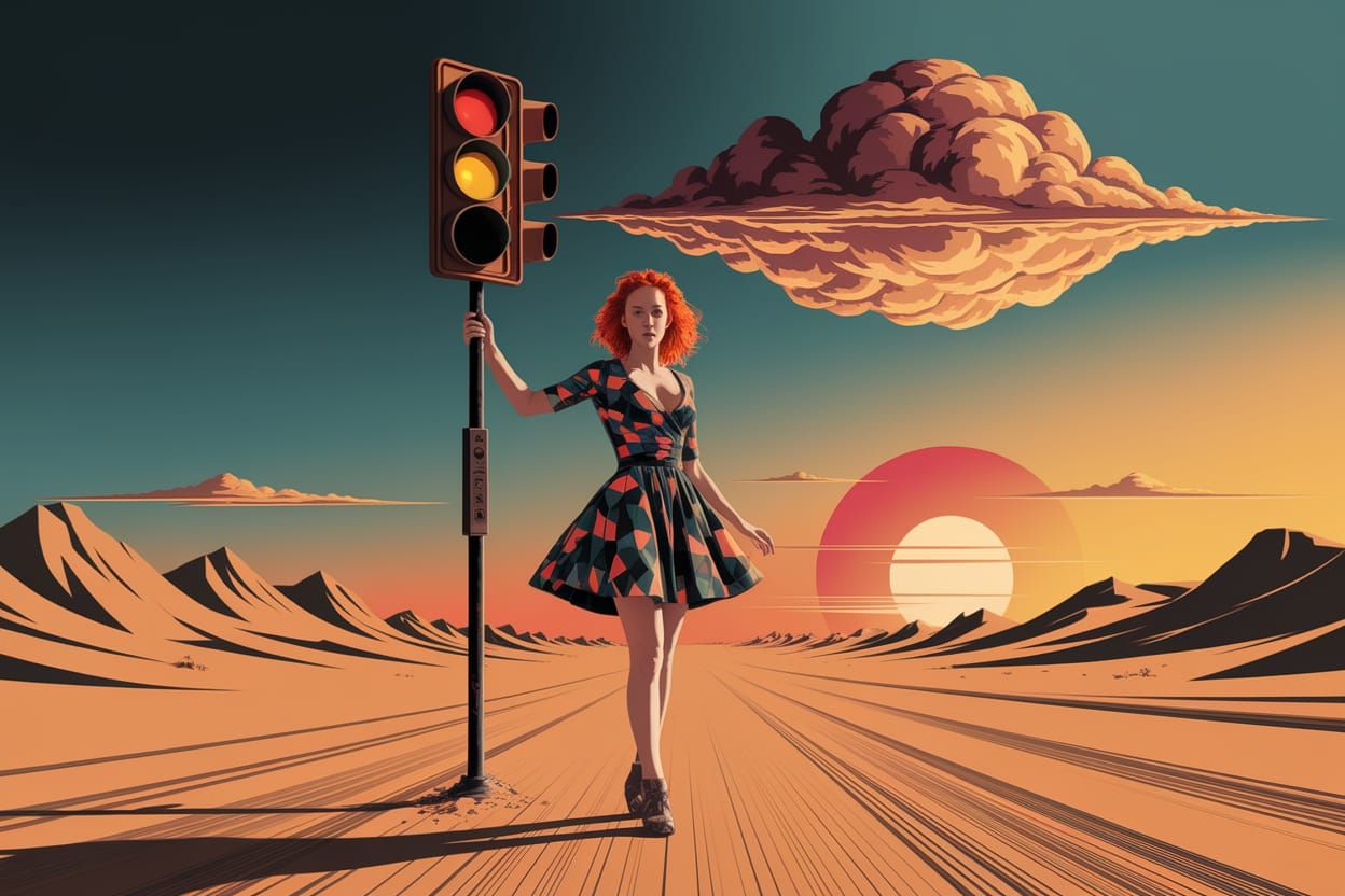 Surreal Desert Woman in Cubist Style