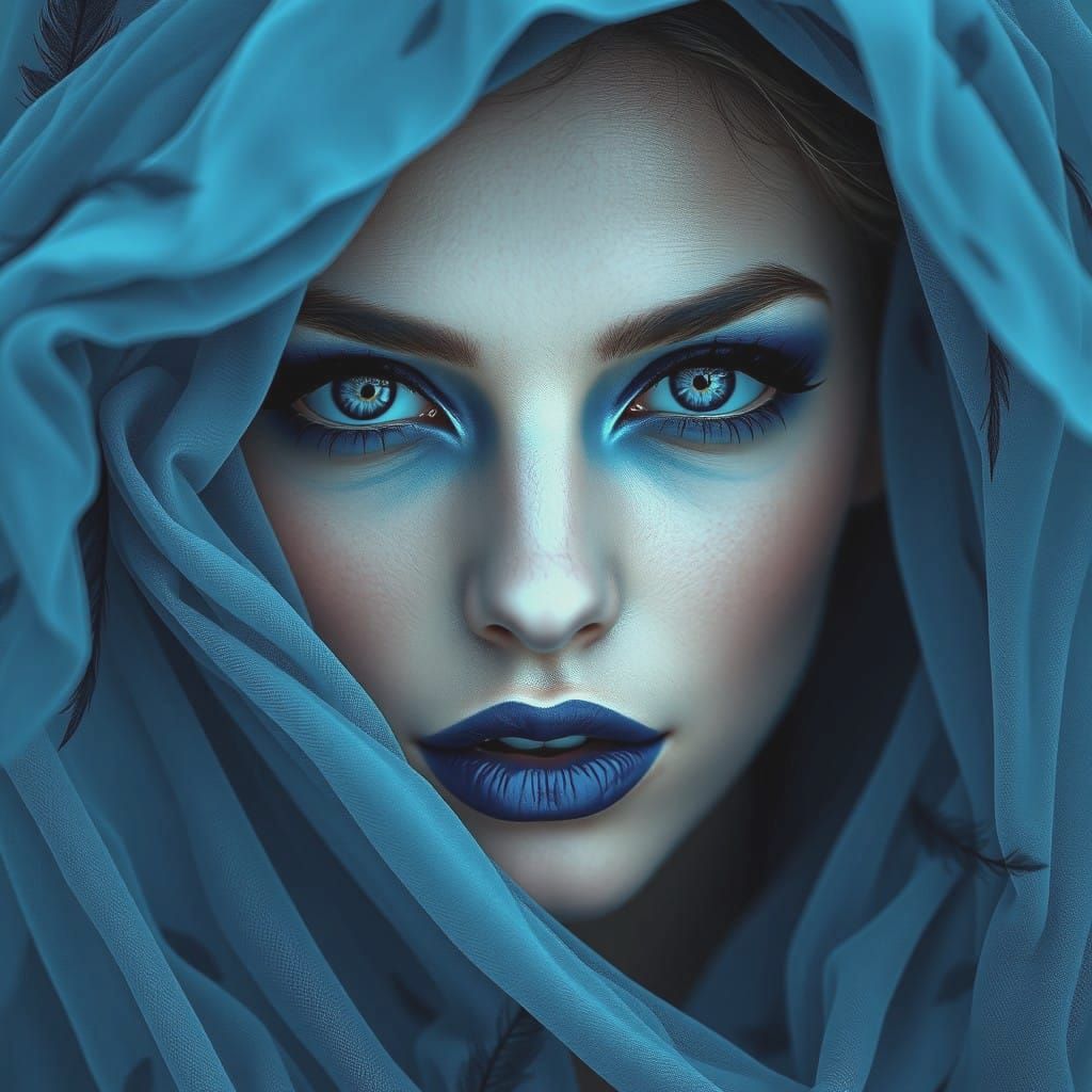 Ethereal Blue-Hued Portrait of a Woman