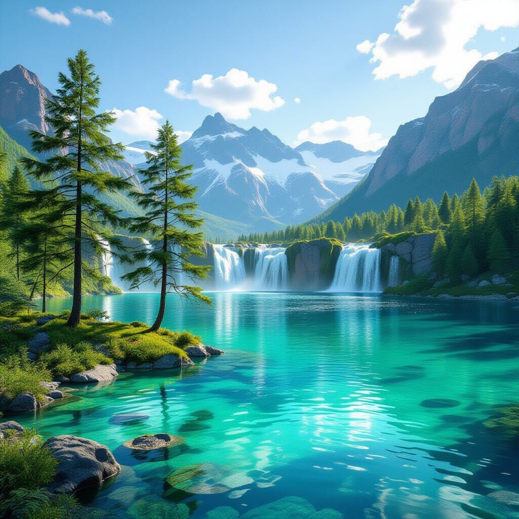 Vibrant Trees Beside Emerald Lake with Colorful Mountains