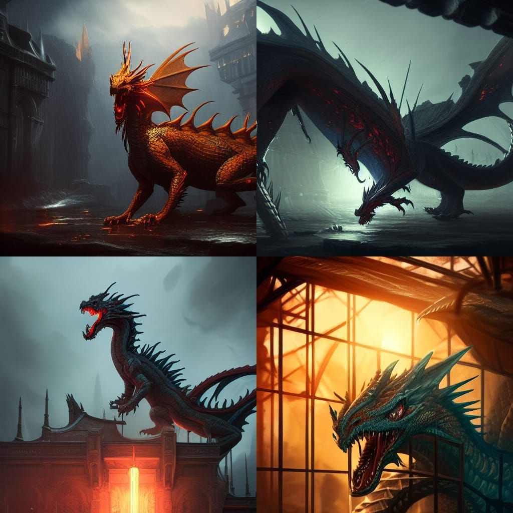 Photorealistic Dragon in a Cage: Dark Fantasy Art