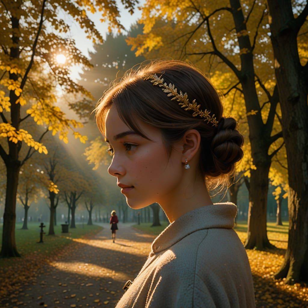 Whimsical Office Worker with Butterfly in a Sunset Park