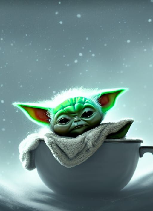 Baby Yoda Sleeping in Teacup Snow Globe