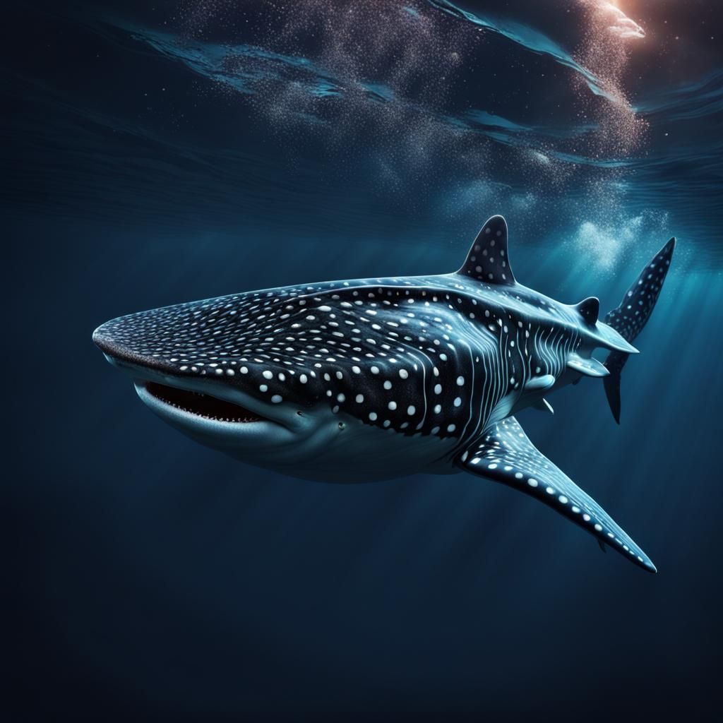 Hyperrealistic Whale Shark in Dark Water