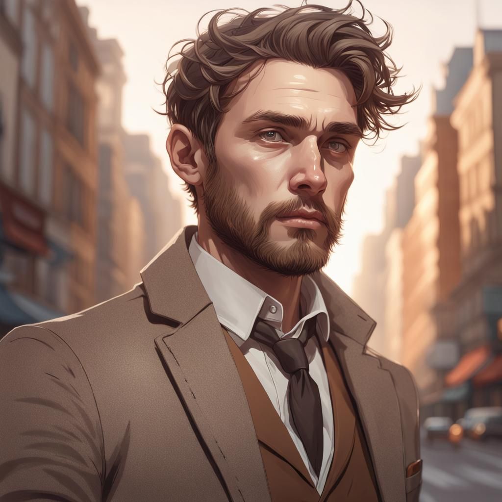 Pale Man Portrait in Hyperdetailed Digital Art Style