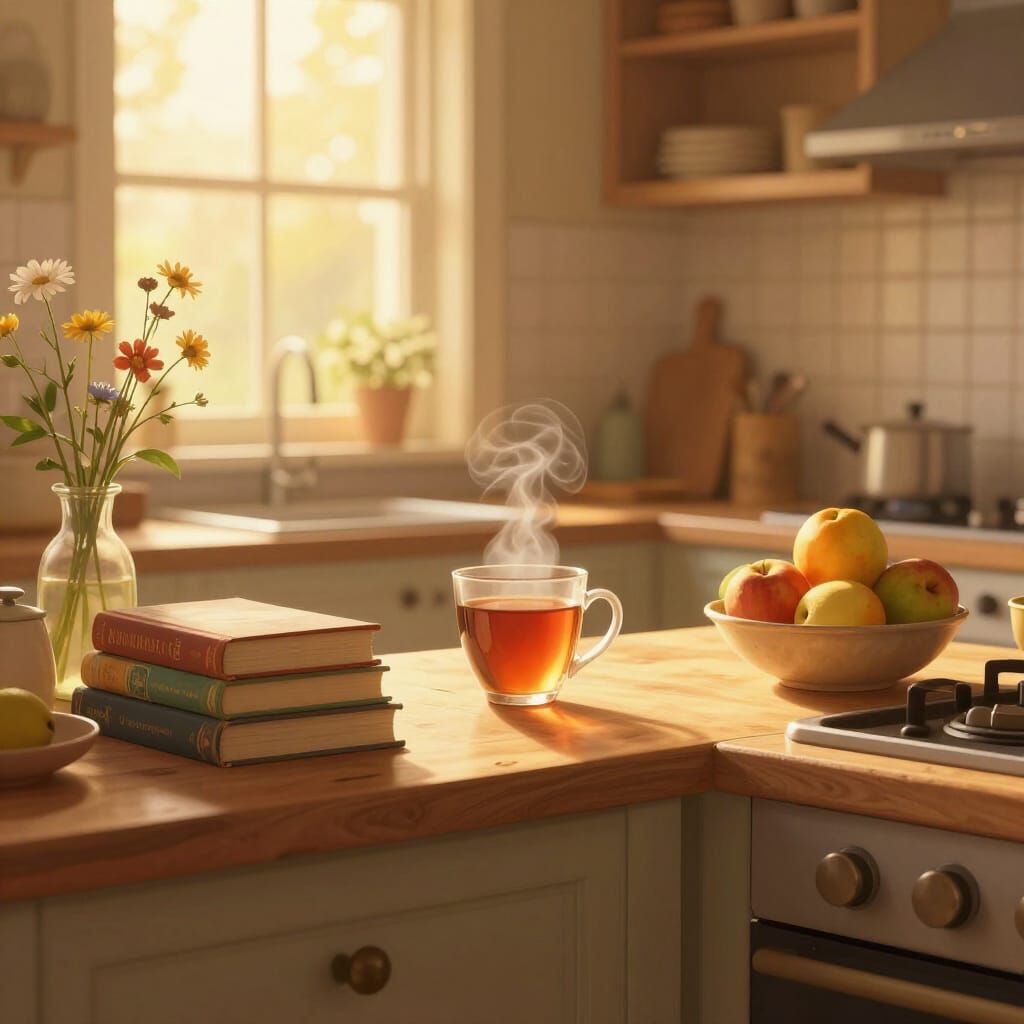 Cozy Kitchen Bathed in Golden Hour Light