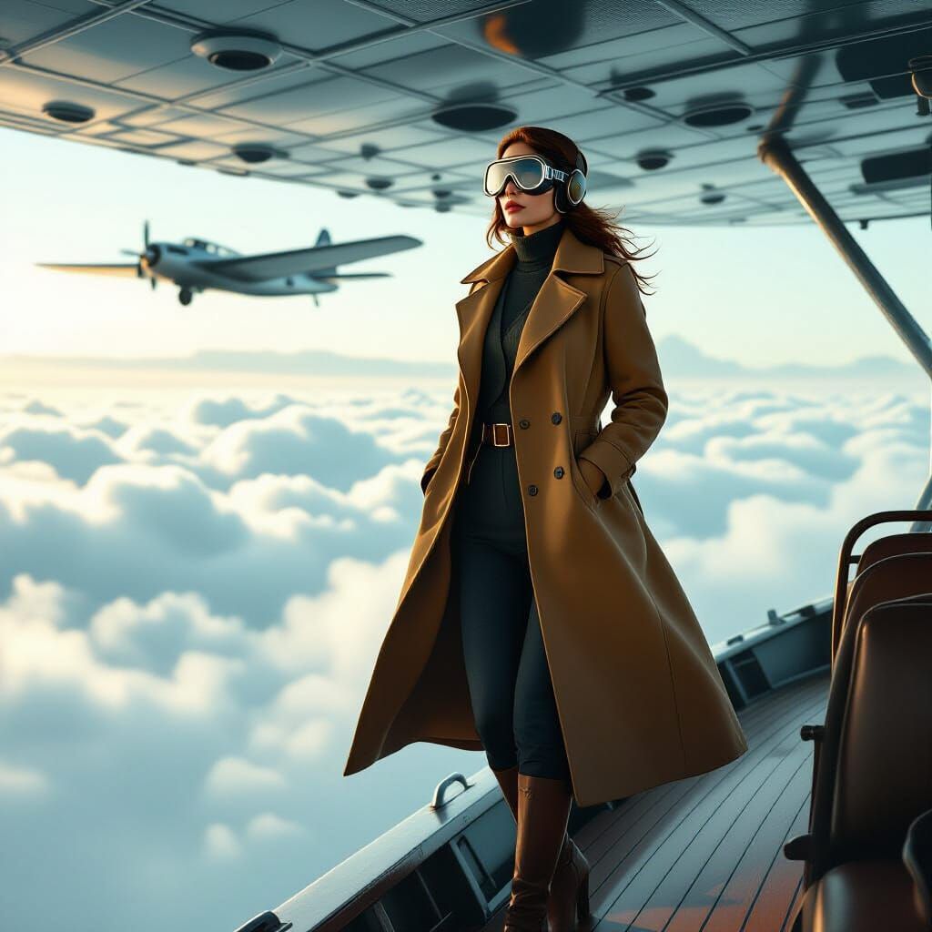 Woman on Flying Boat in Cinematic Realism
