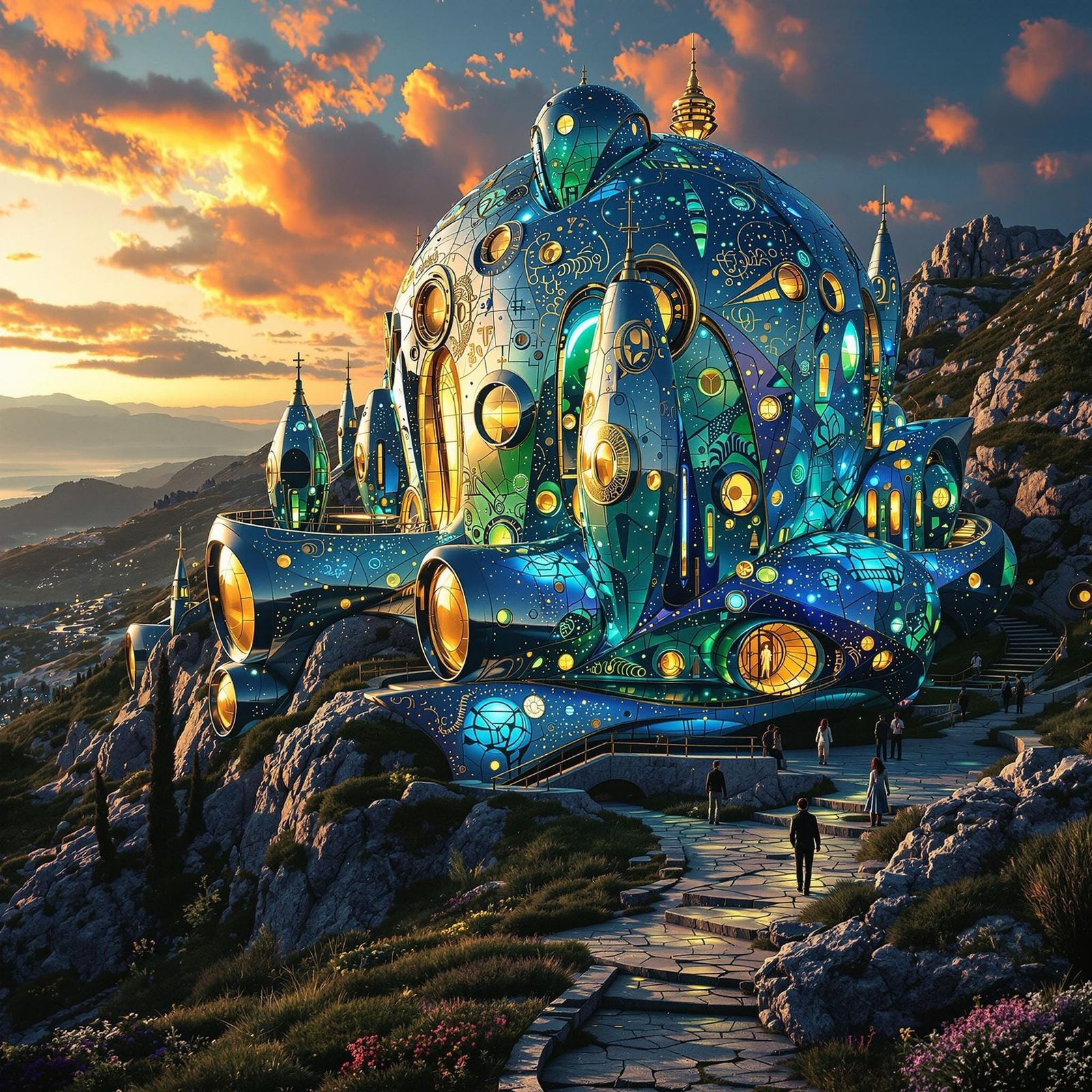 Gustav Klimt-Inspired Retro-Futuristic Mansion