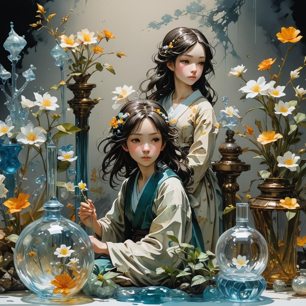 Enameled Glass Figurines: Watercolor Concept Art