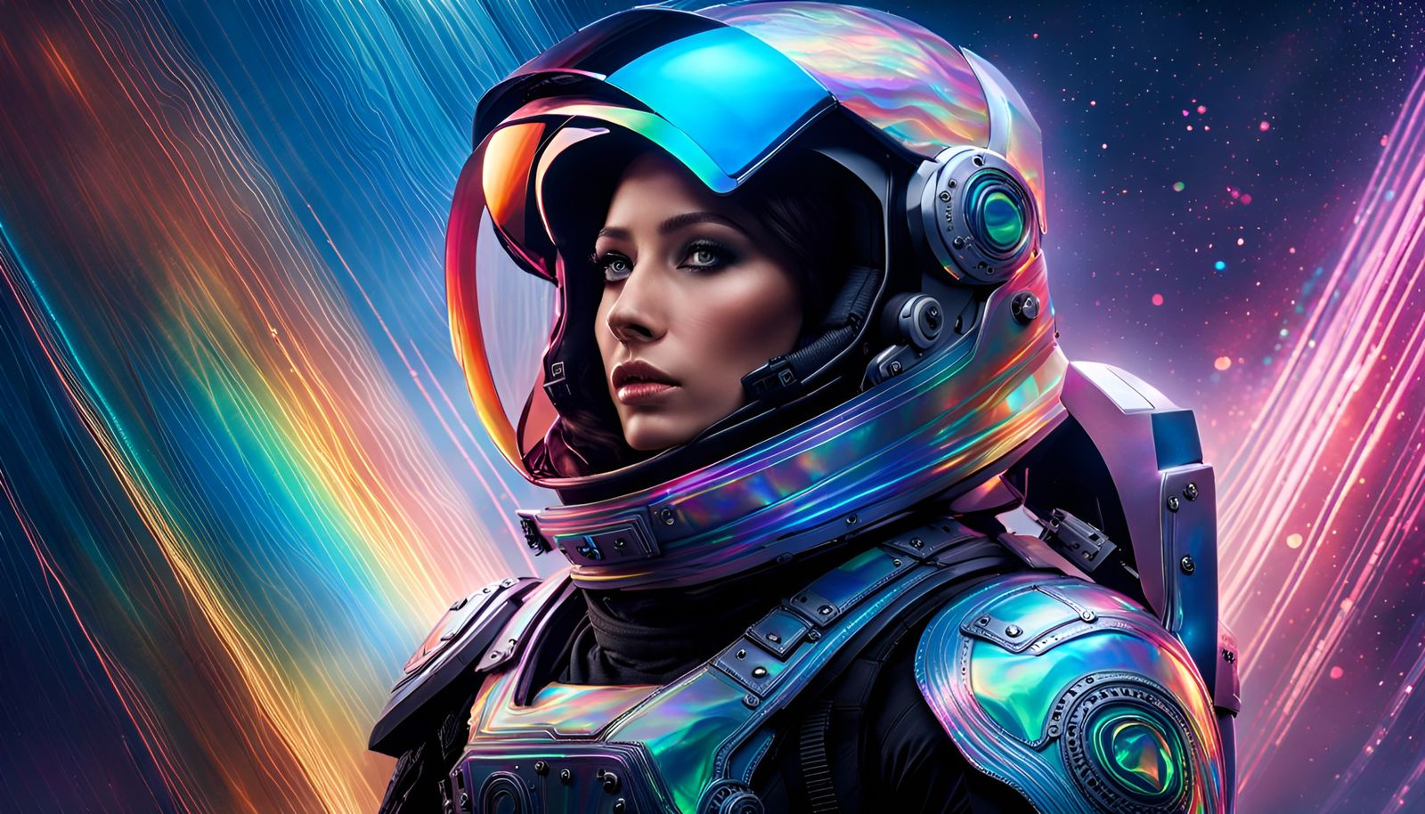 Iridescent Astronaut in a Swirling Starry Dreamscape