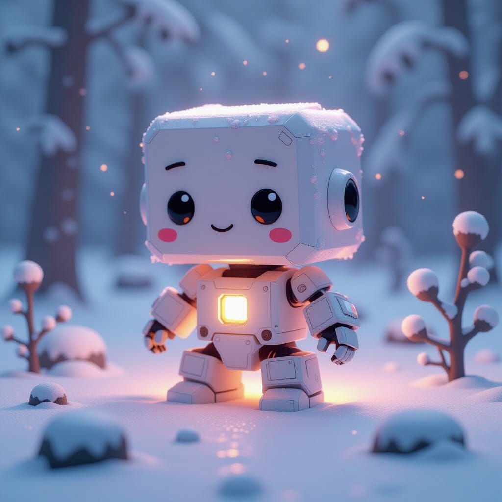 Kawaii Cube Robot Interacting With World