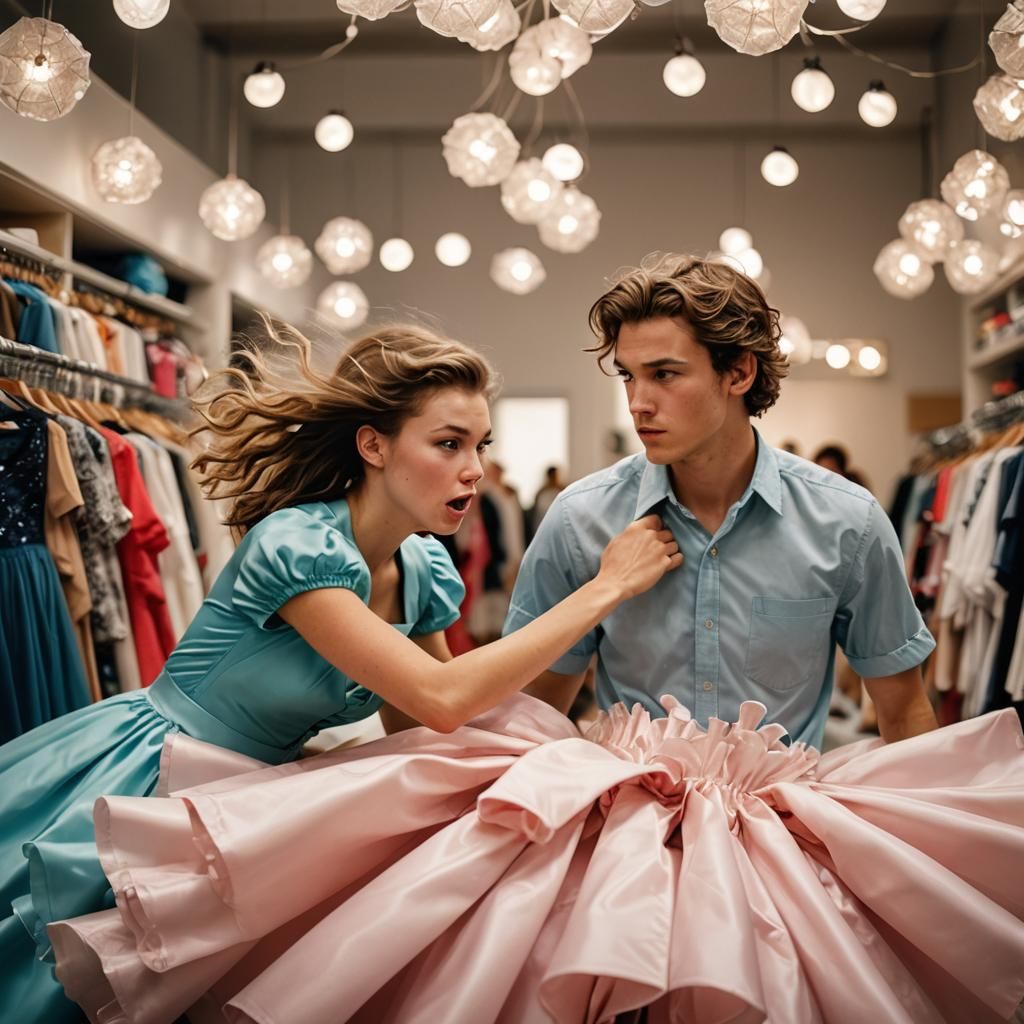Playful Portrait of Girl and Boy in Dress