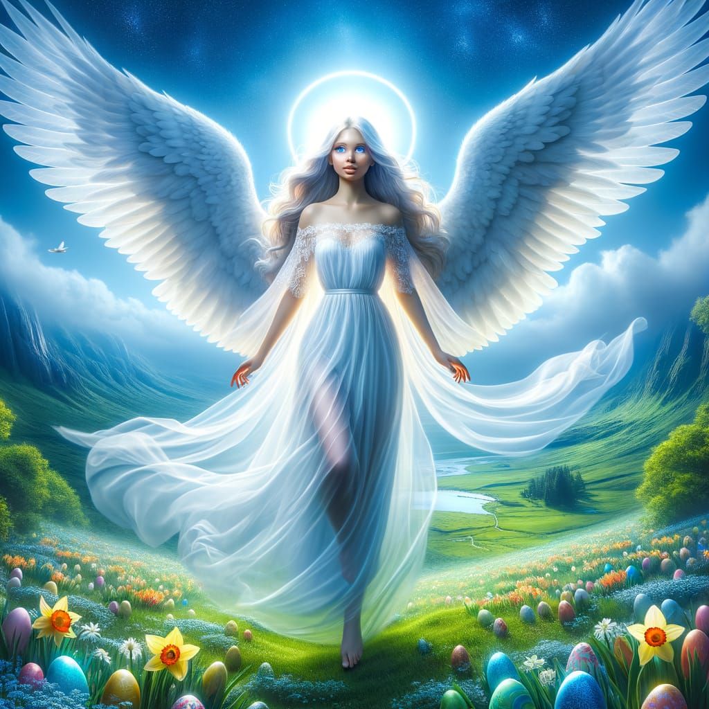 Ethereal Easter Angel Soars in a Vibrant Sky