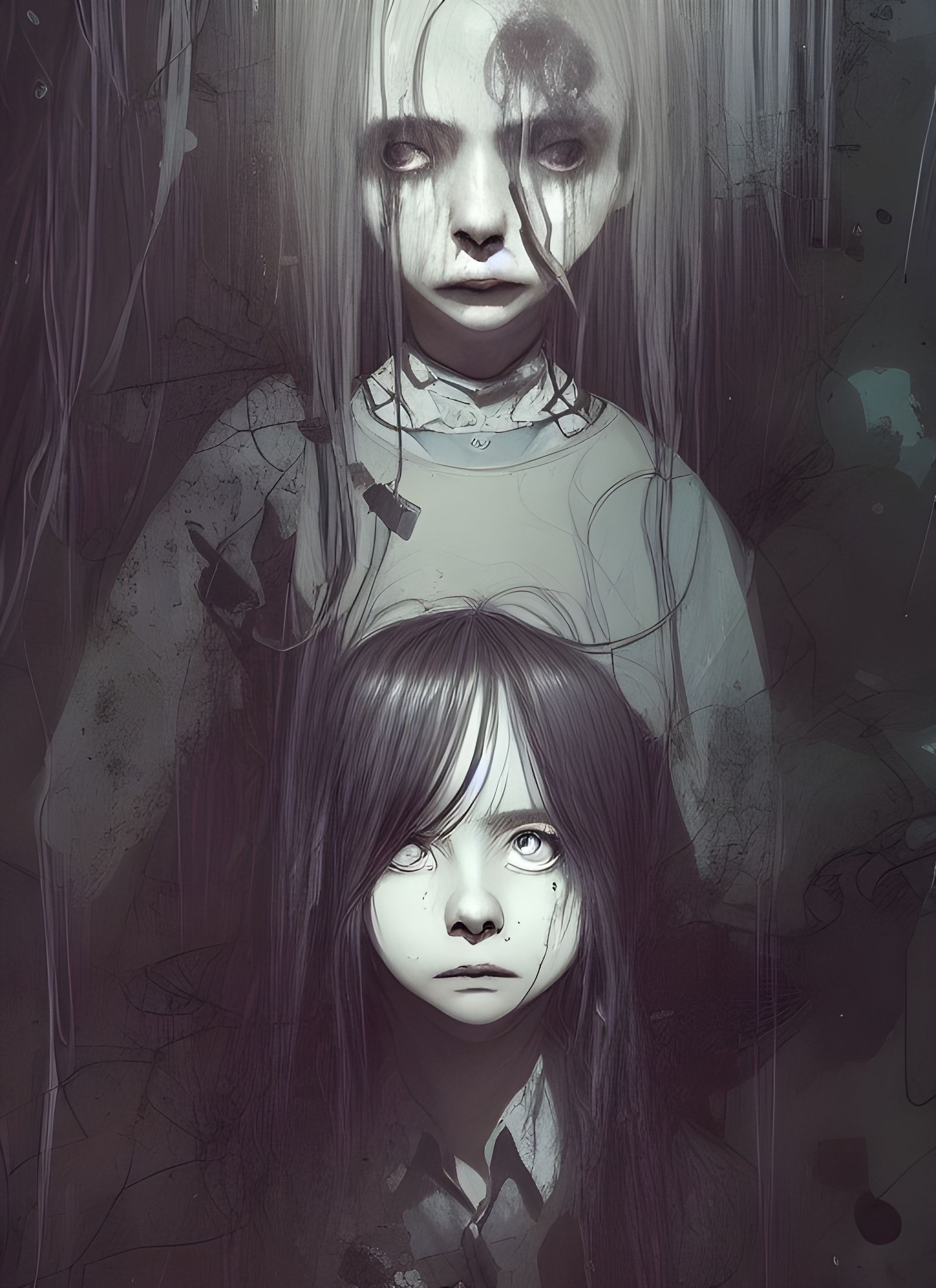 Ghost Girl in Haunted Mansion: Watercolor Portrait