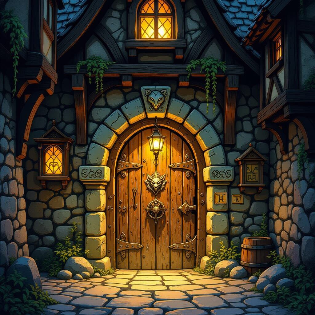Hidden Tavern Entrance with Mythical Creature Sign