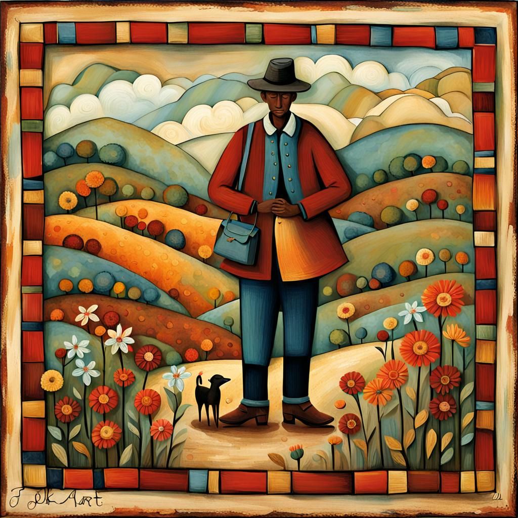 Folk Art Illustration of Kindness and Love