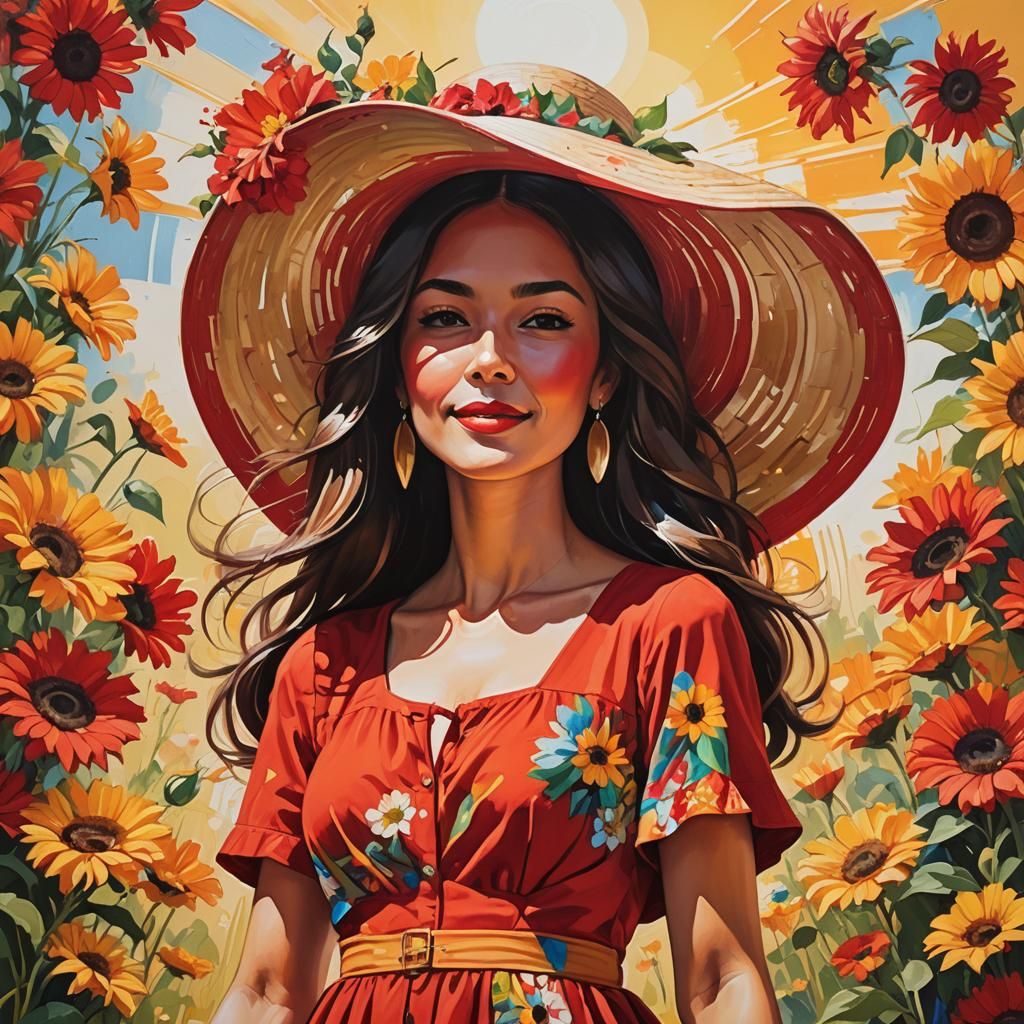 Fashionable Woman Basking Under the Sun: Fine Art