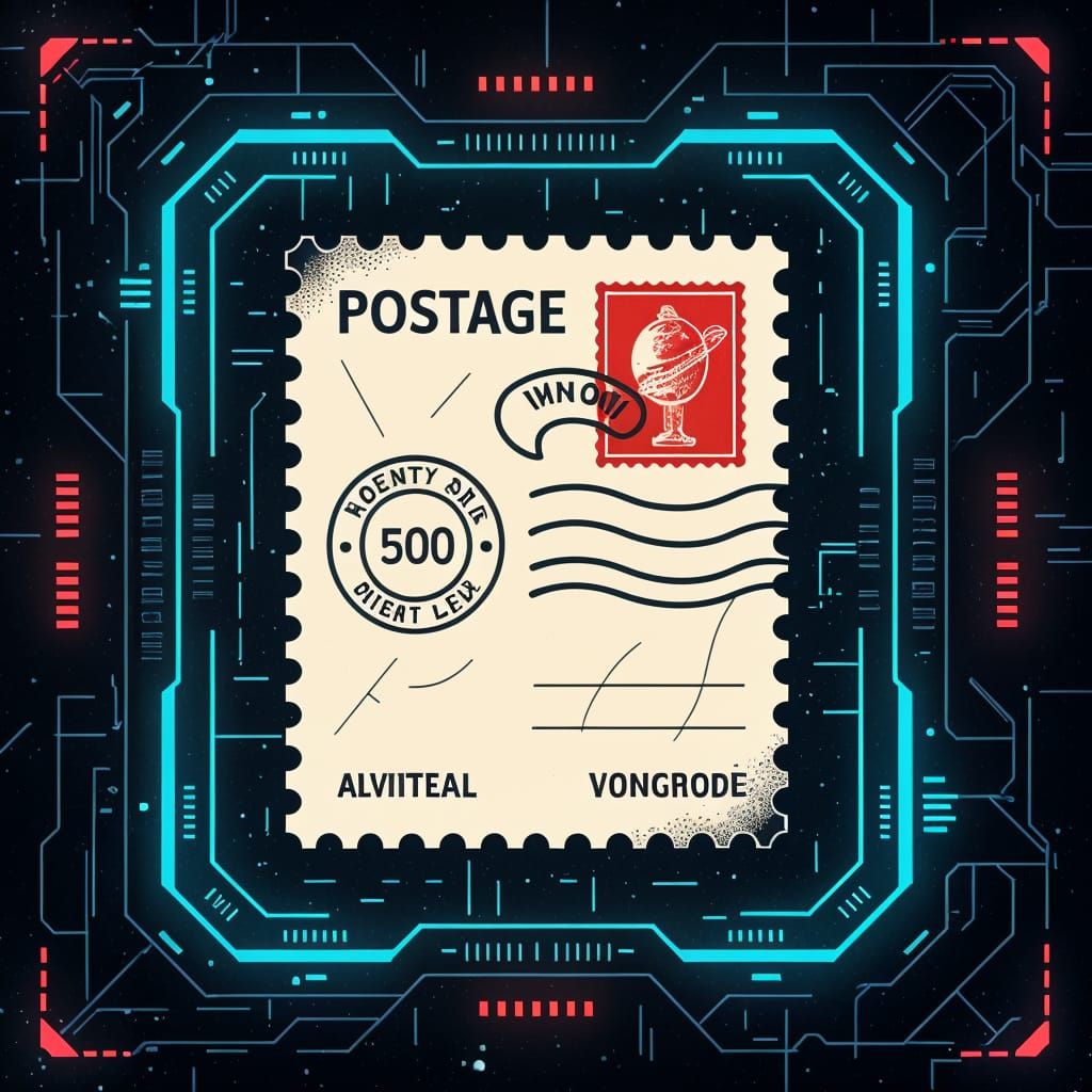 Vintage Stamp in Sci-Fi Container