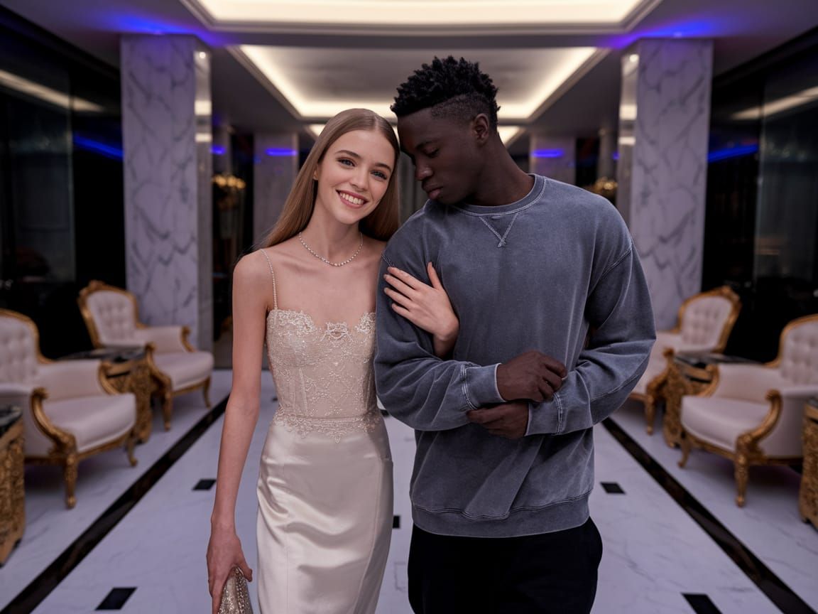 Affectionate Embrace in Opulent Setting