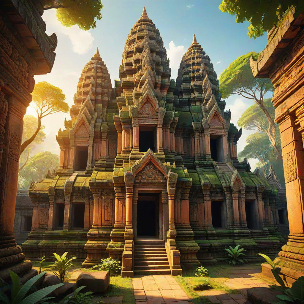 Ancient Terracotta Temple Amidst Earthy Foliage