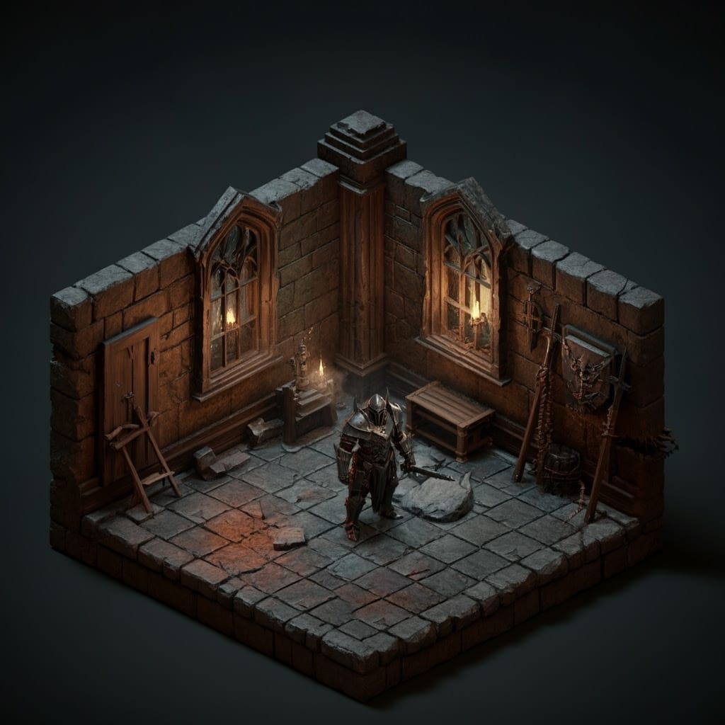 Grimdark Cityscape in Isometric Perspective