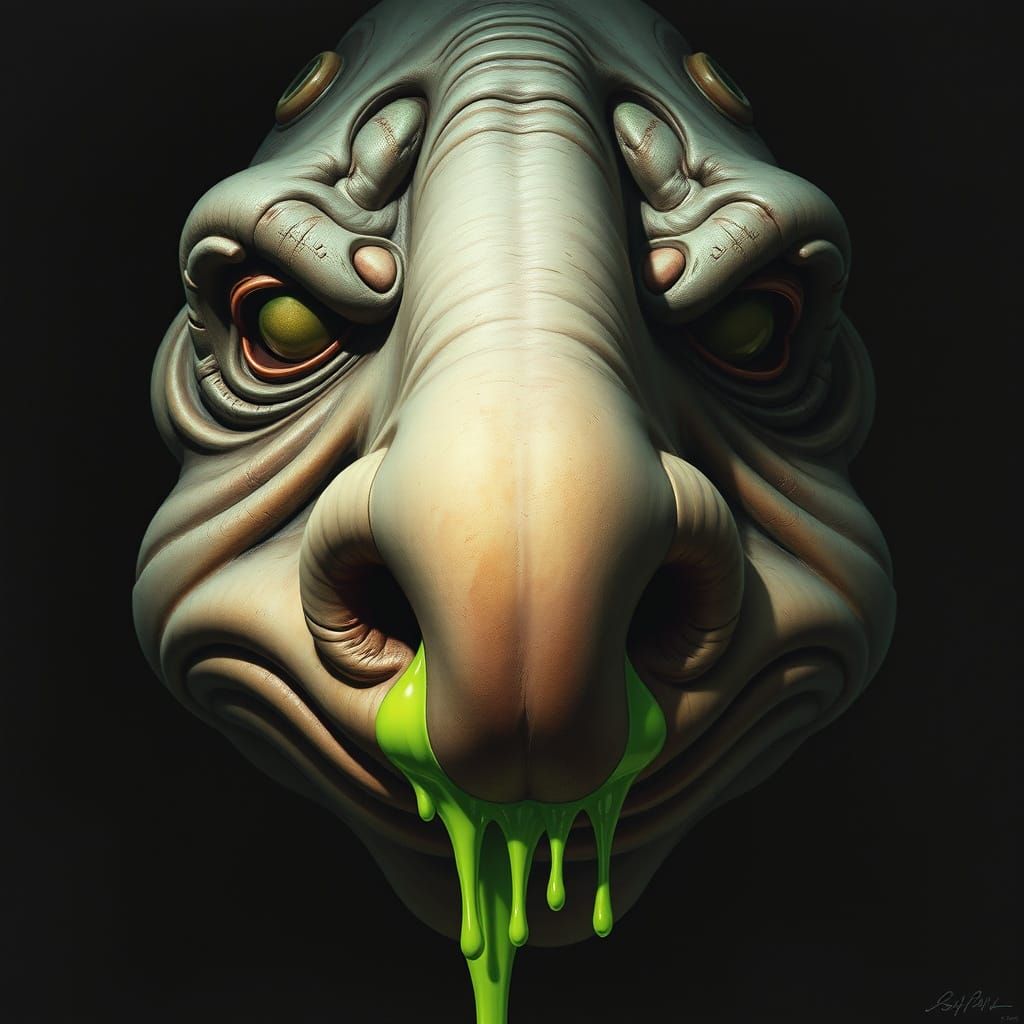 Grotesque Colossal Nose Dripping Acid in Biomechanical Style