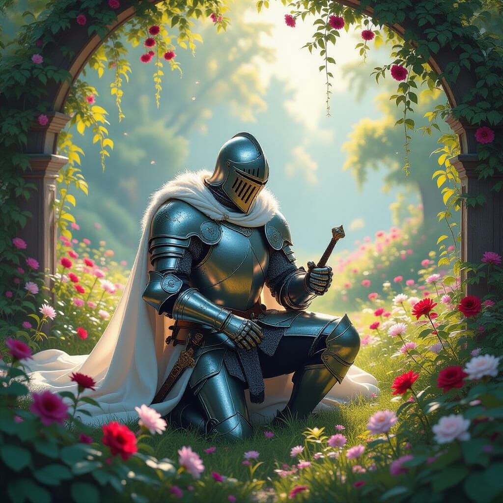 Knight Awakens in Ethereal Garden