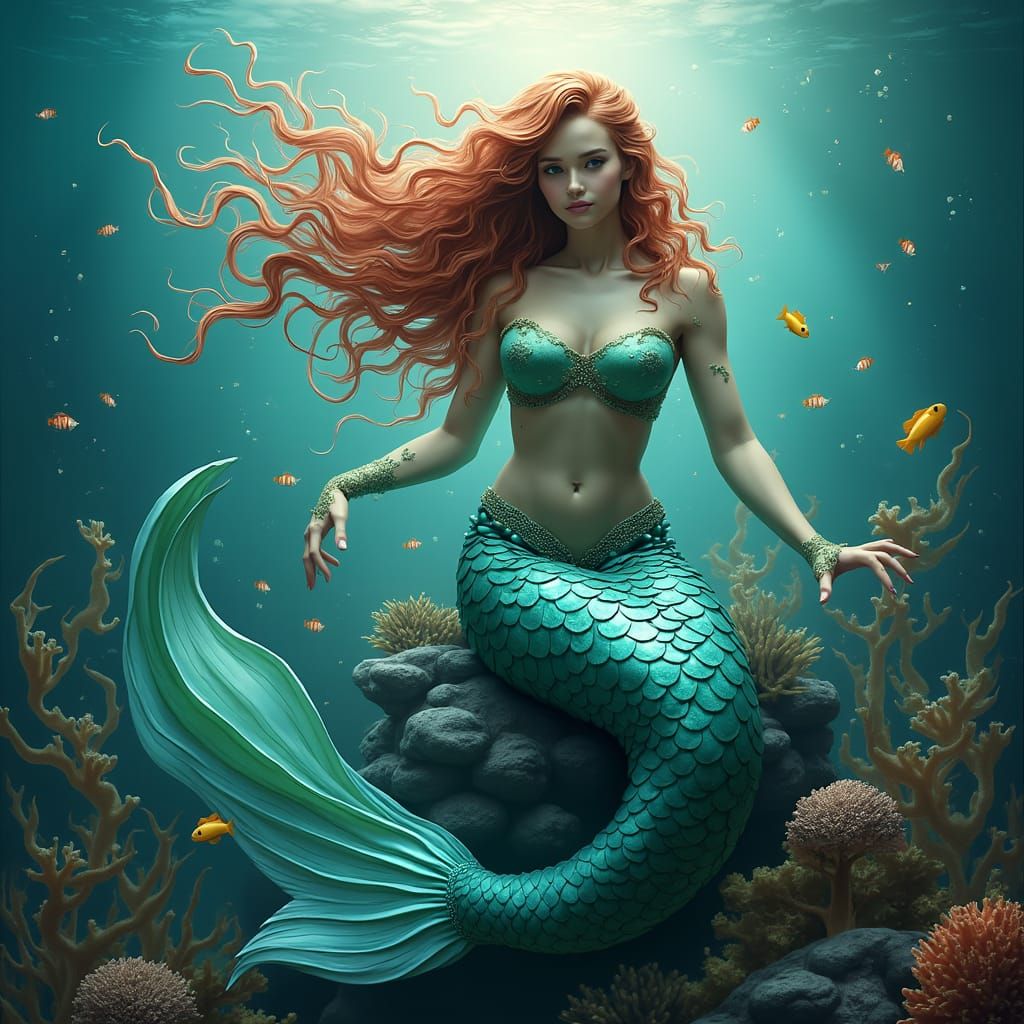 Majestic Mermaid in a Surreal Underwater Biome