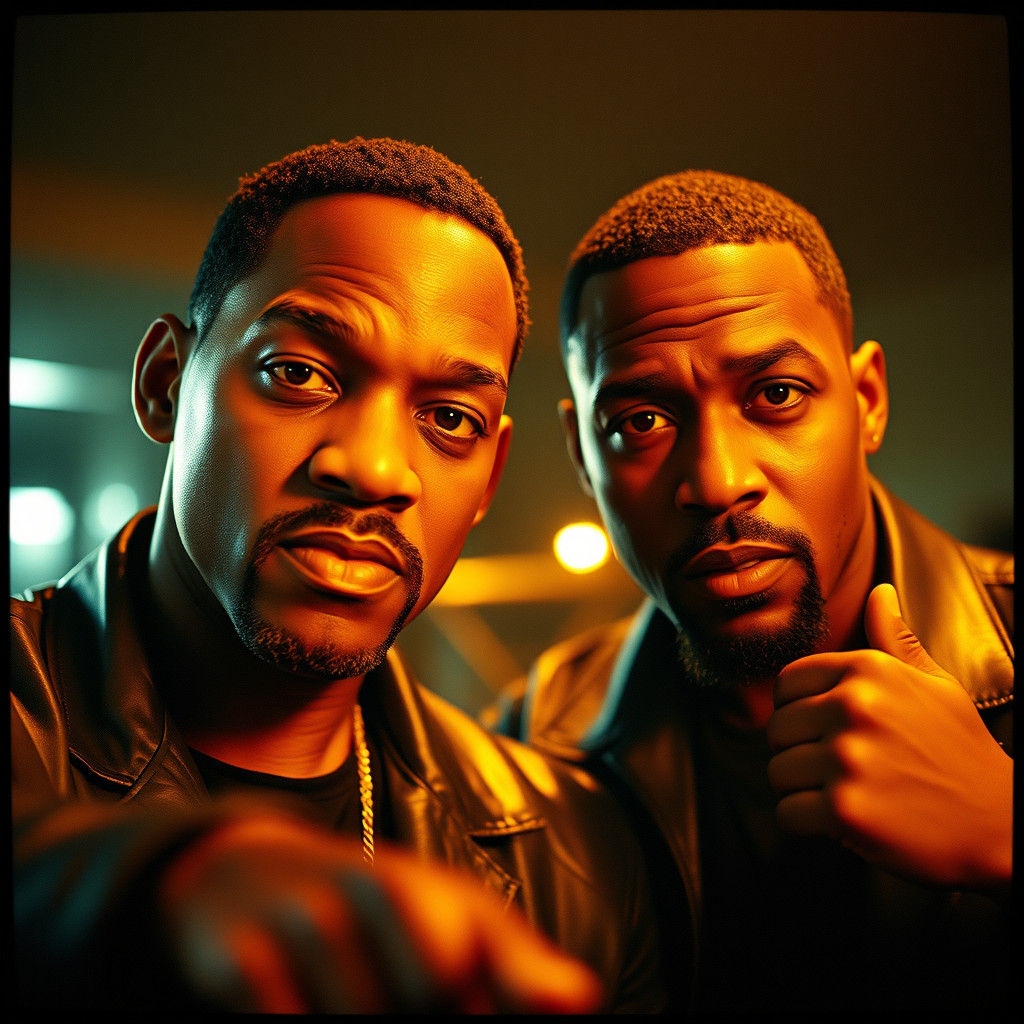 Cinematic Portrait of Two Actors in Crime Drama Style