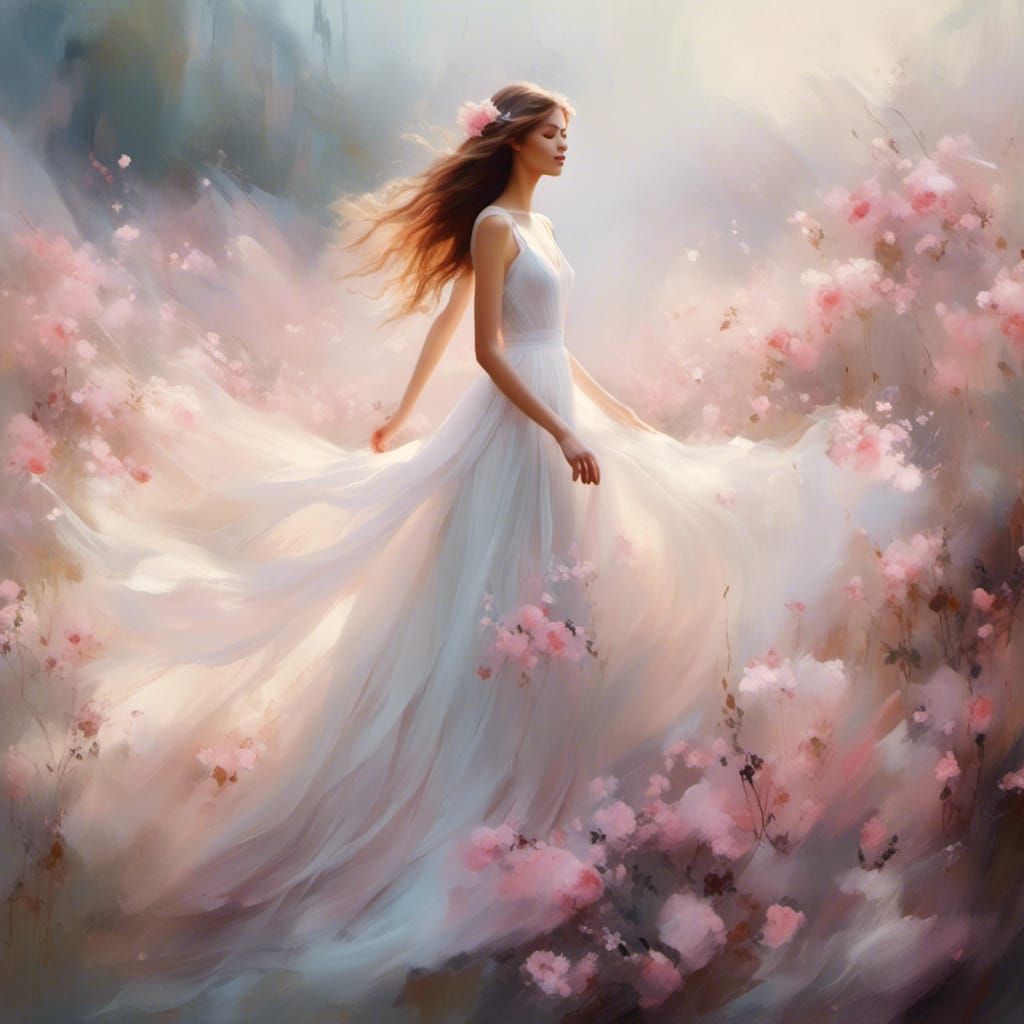 Ethereal Model in Flowing Gown: Dreamy Fauvist Expressionism