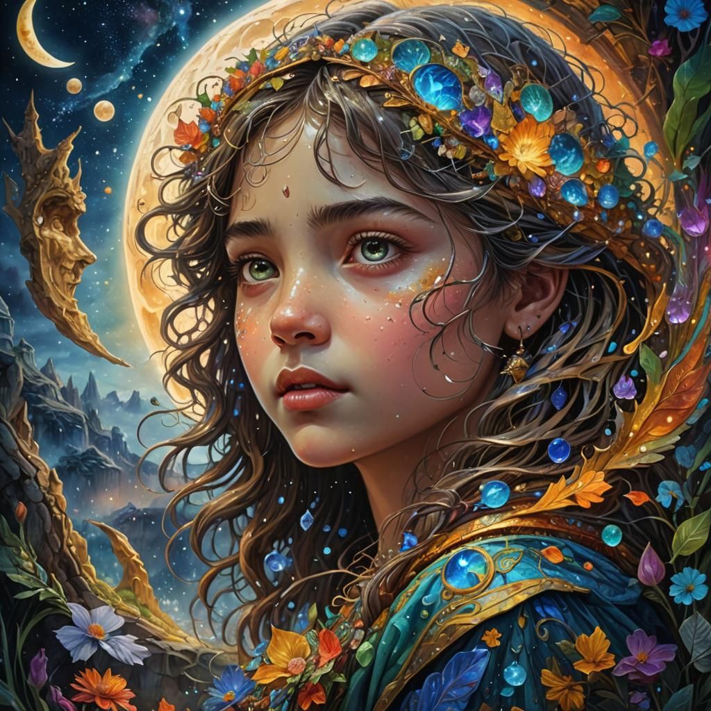 Cartoon Girl Under the Moon, Detailed Splash Art