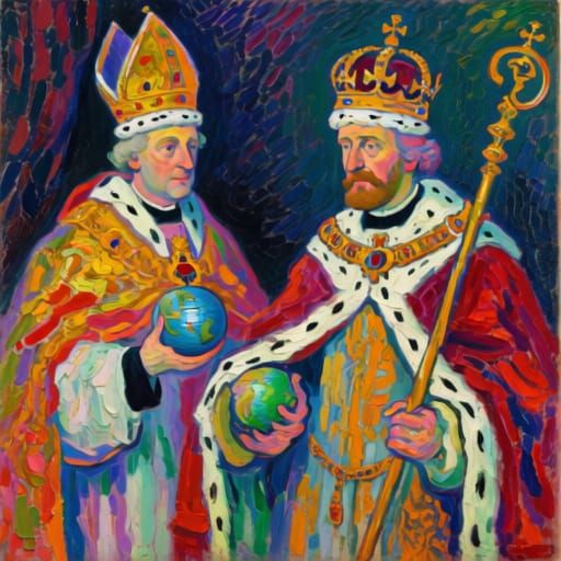 Regal Figures in Neo-Impressionist Oil Painting