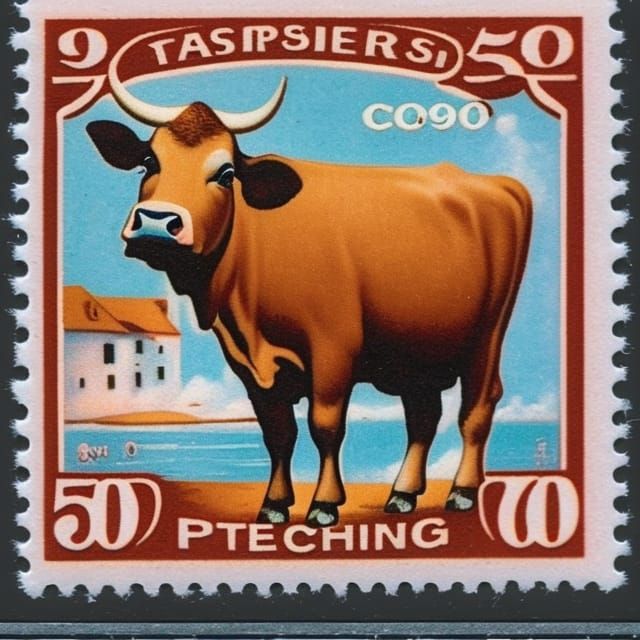 Cow with Flower Crown Postage Stamp Art