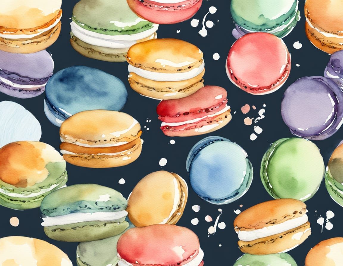 Vibrant Easter Macarons in Watercolor Ink Wash Style
