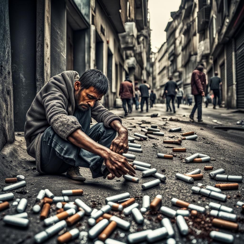 Hyperrealistic Street Scene of Urban Addiction