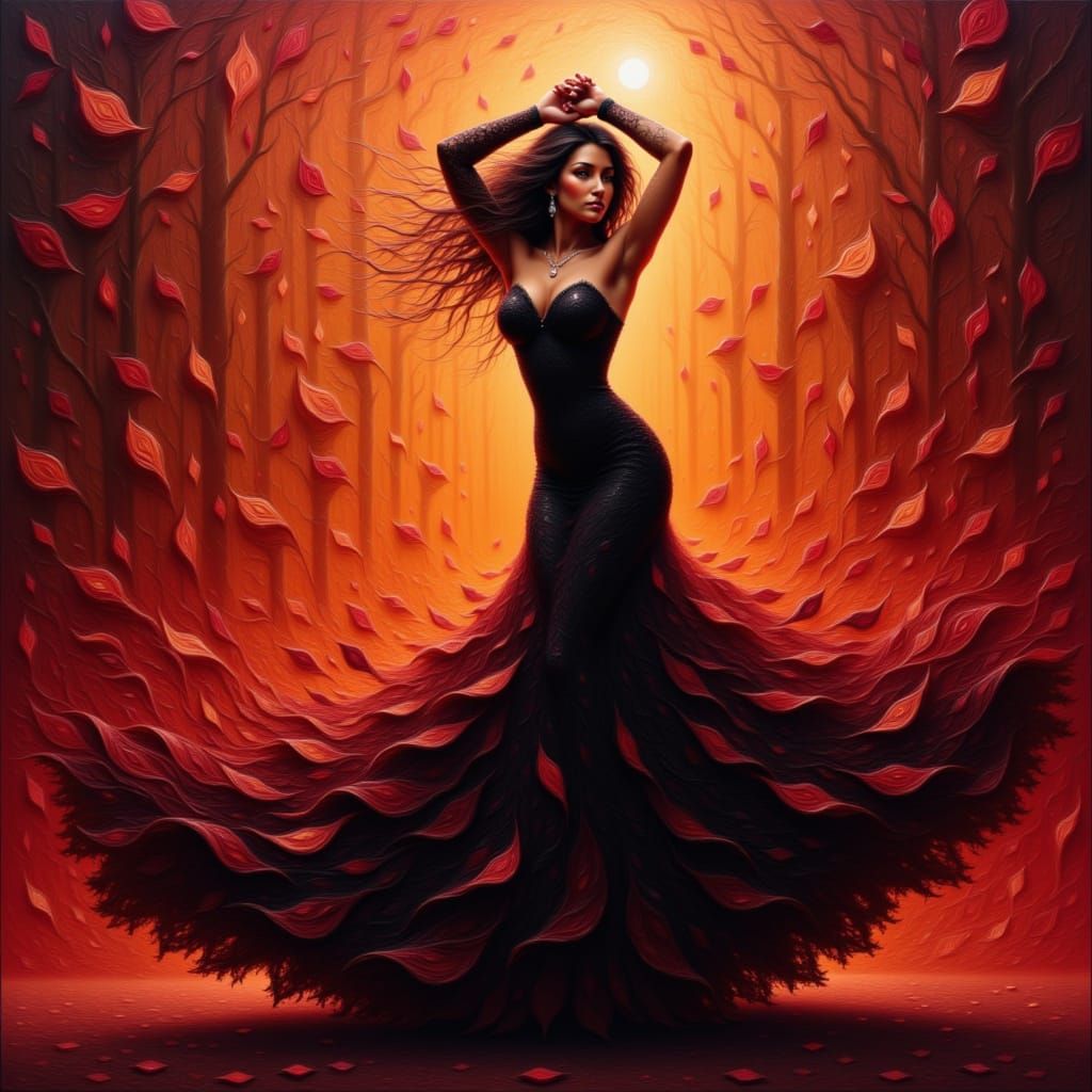 Flamenco Dancer in Motion with Floral Accents