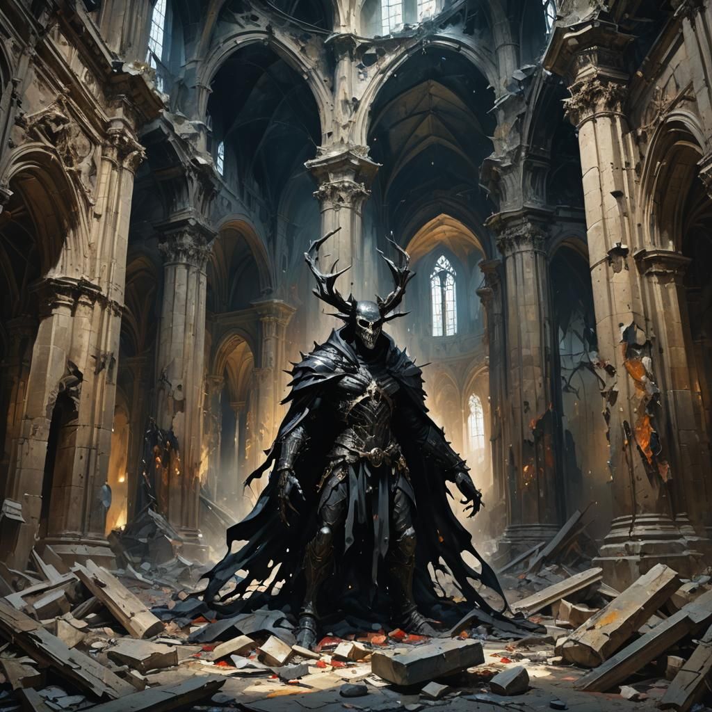 Gothic Creature in Abandoned Cathedral: Fantasy Concept Art