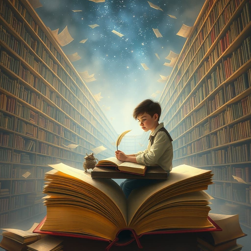 Enchanted Library Scene in Art Nouveau Style