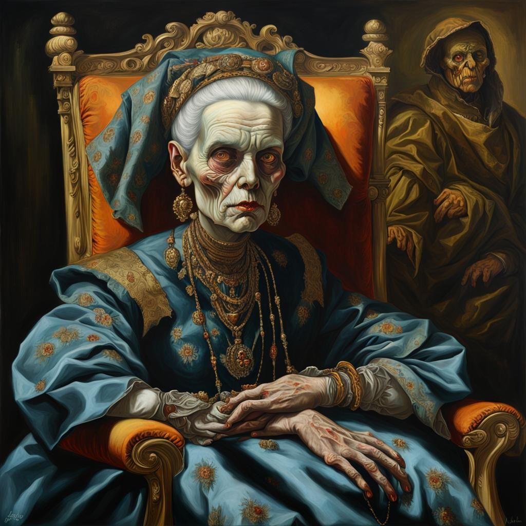 Cyborg Witch Zombie Portrait in Baroque Style