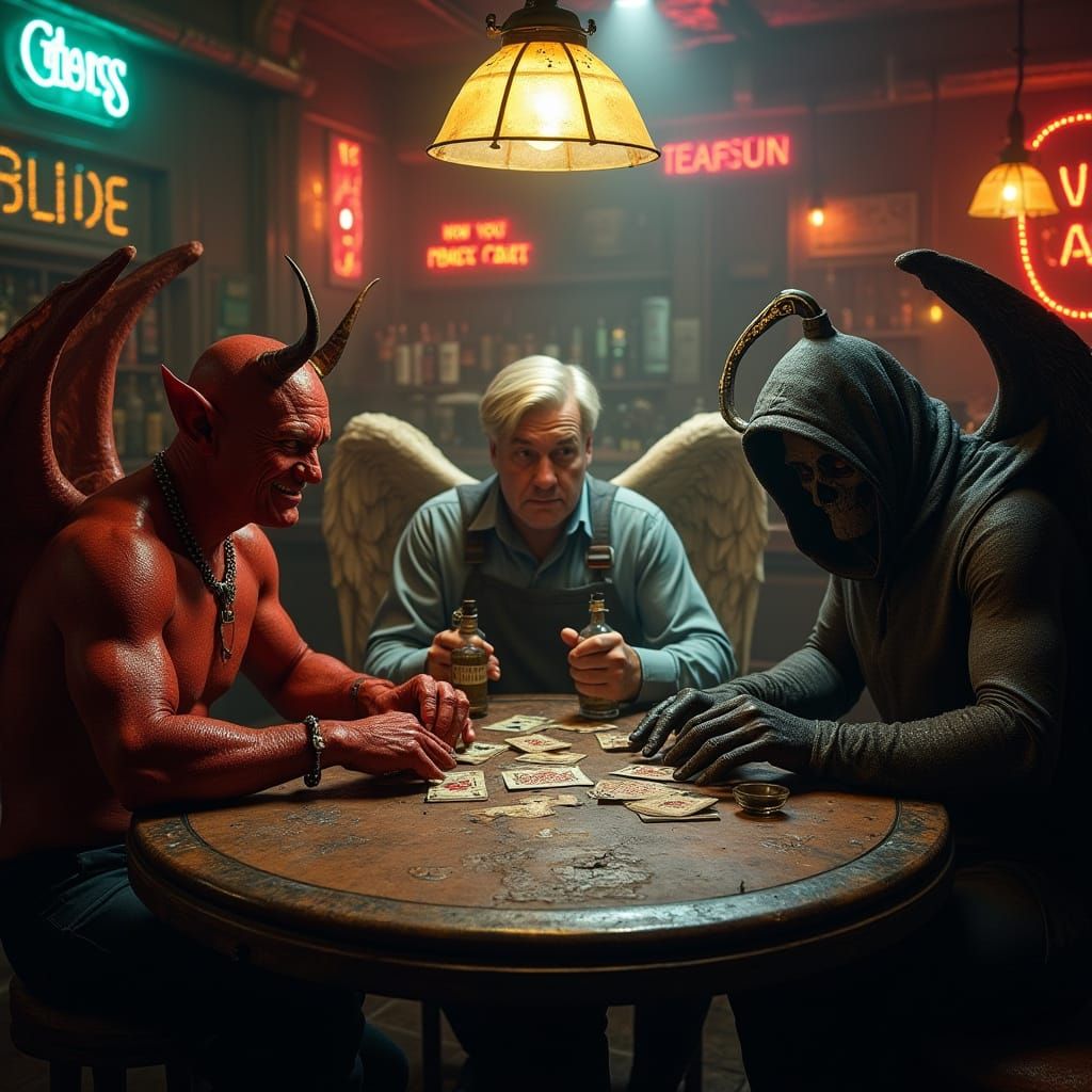 Demons and Angels Clash in a Dark, Smoky Poker Game